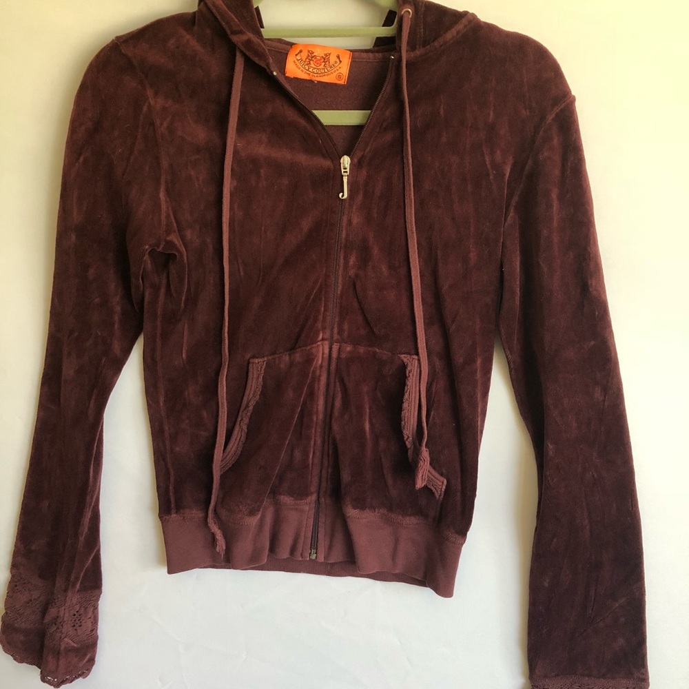 Juicy Couture Velour & Crochet Maroon Hoodie